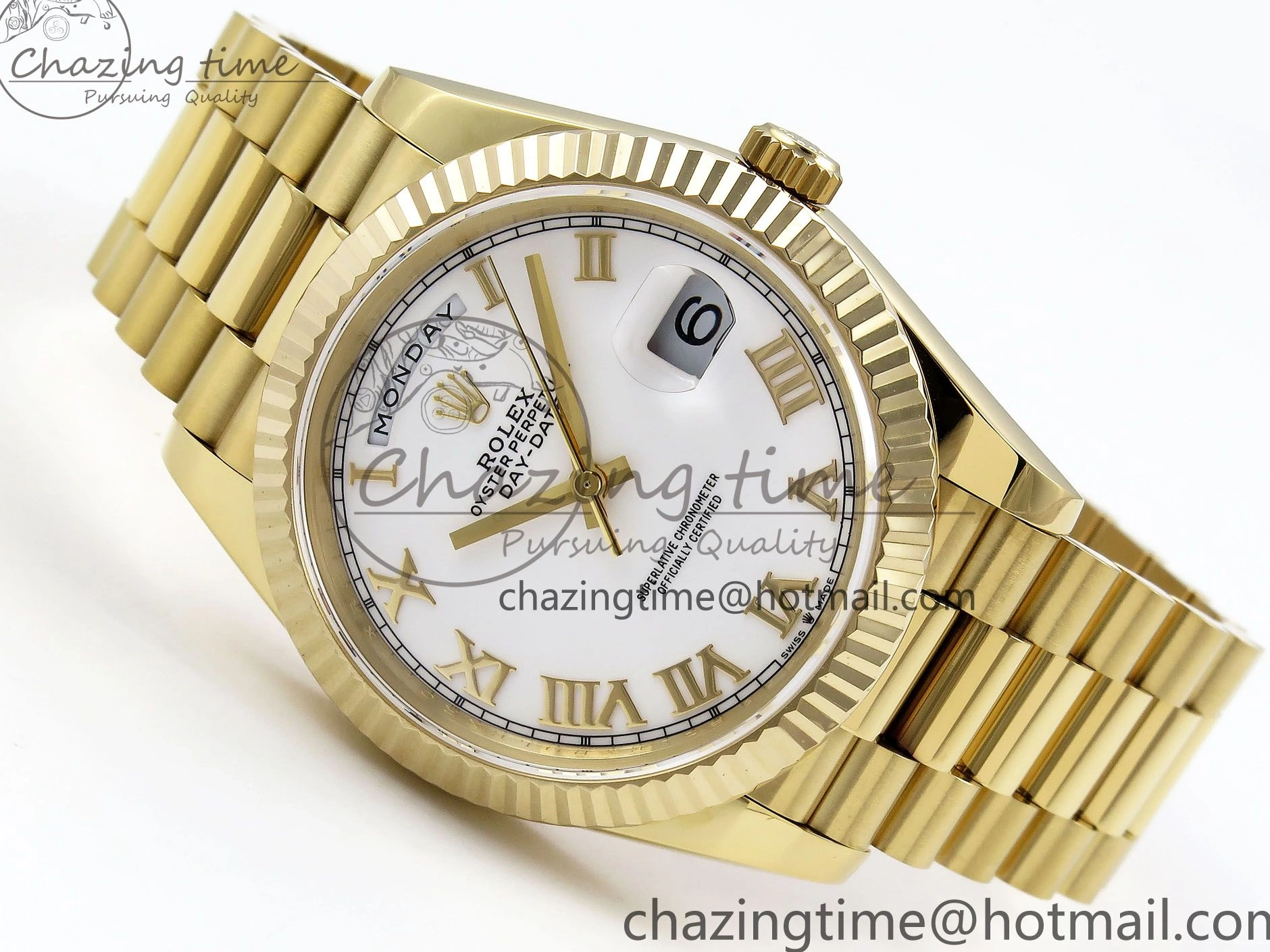 MiroTime 0408 Day Date 40 YG JDF Gain Weight 904L Steel White Roman Dial on President Bracelet VR3255 V Functional 1369